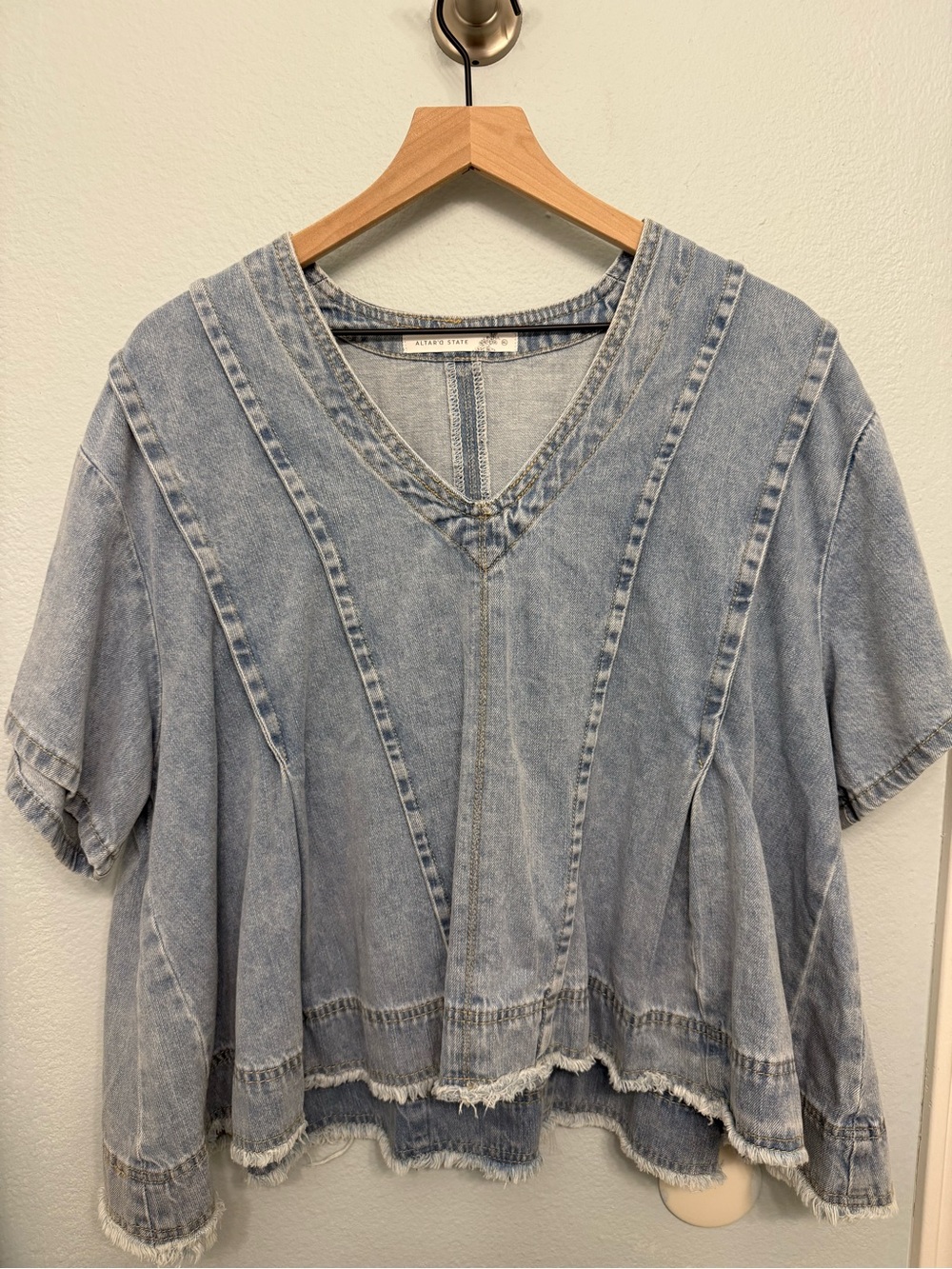 Altar’d State | Denim V-Neck Short Sleeve Top